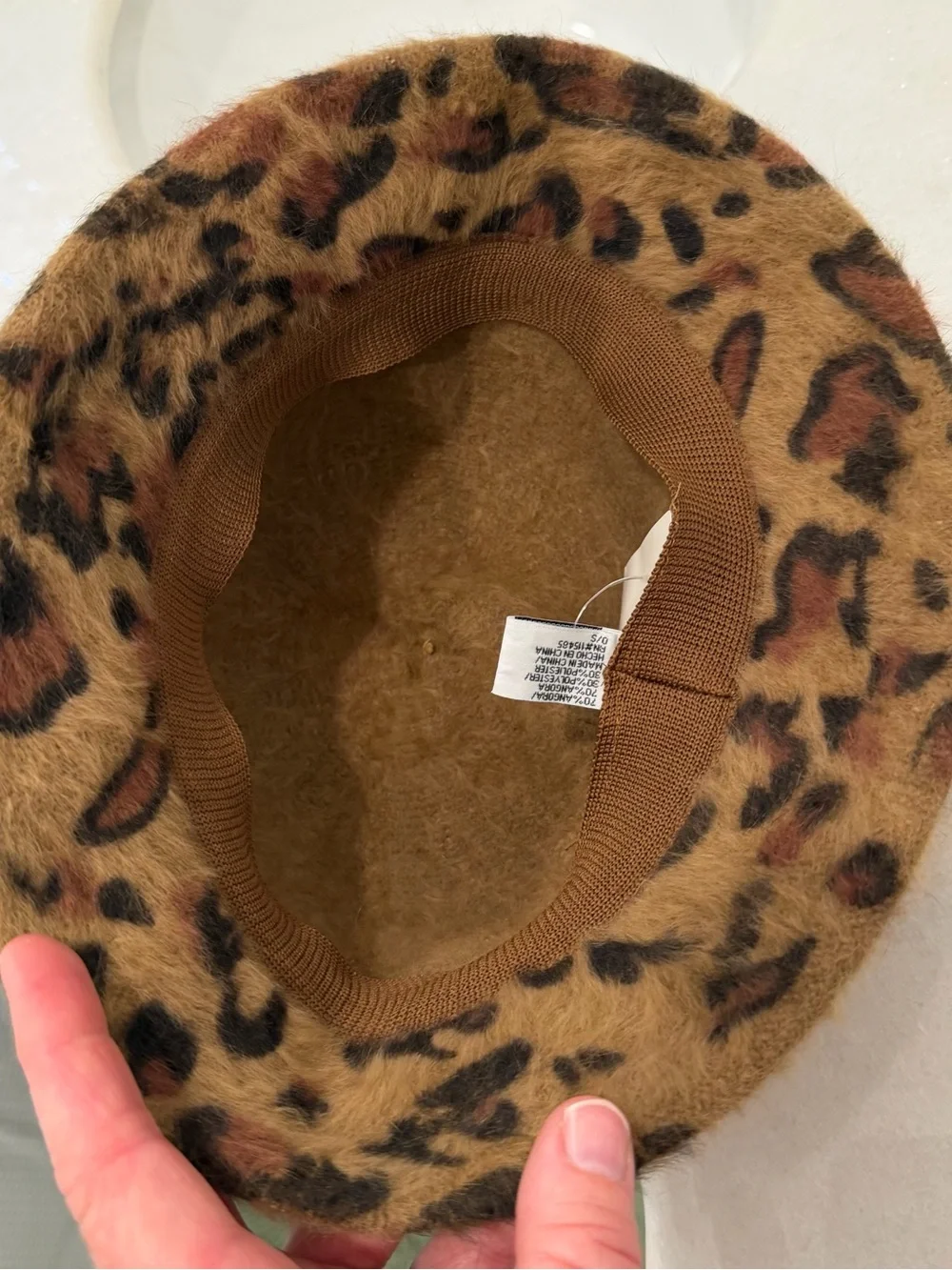 Faux Fur Leopard Print Bucket Hat - Rust & Black angora